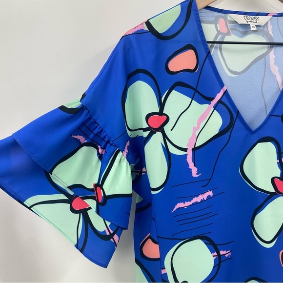 Crosby by Mollie Burch Colorful Floral V-Neck Blouse XS - Picture 2 of 6